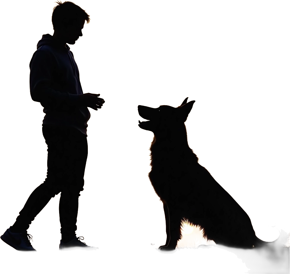 Silhouette of a Man and His Dog